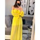 Brooklyn żółta szyfonowa sukienka maxi , hiszpanka z rozcięciami