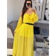 Brooklyn żółta szyfonowa sukienka maxi , hiszpanka z rozcięciami