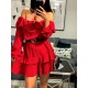 Sukienka hiszpanka z falbankami czerwona na ramiona Selena Gomez