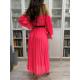 Sukienka midi plisowana z falbankami hiszpanka neonowy róż