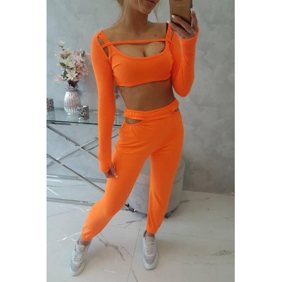 Komplet dresowy damski spodnie dresowe i top neonowy pomarańczowy CITY