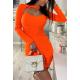 Ołówkowa sukienka mini elegancka neonowa pomarańcz Body Boom