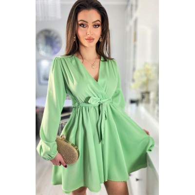 Zielona satynowa sukienka mini długi rękaw SPARKLE
