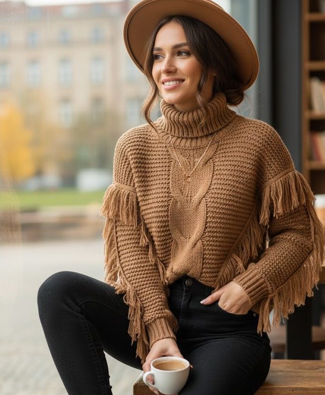 sweter damski karmelowy