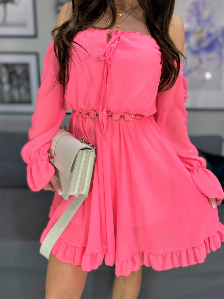 różowa sukienka hiszpanka z falbankami